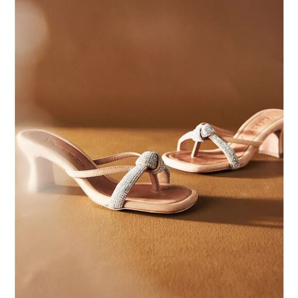 Vicenza Shoes - Vicenza Rhinestone‎ Heeled Sandals Women 8 Nude Square Toe Anthropologie Dressy